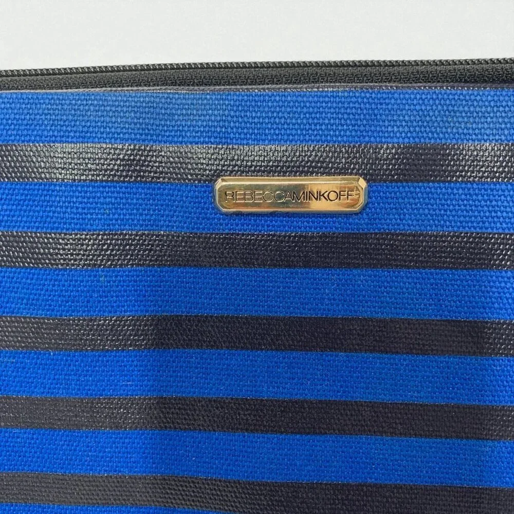Rebecca Minkoff Blue & Black Striped Laptop Case With Shoulder Strap 14.5x11x1